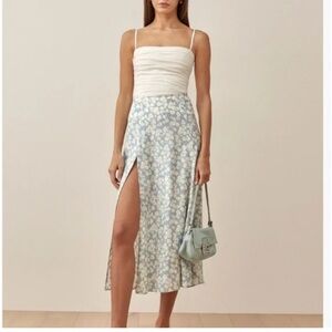 Reformation Zoe Floral Blue Midi Skirt